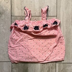 healthtex Pink Striped Tank Top with Navy Floral Accents